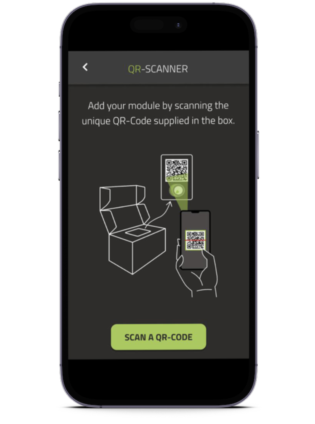 In de E-Trailer App wordt een QR-code gescand waarmee u sensoren in uw app toevoegt.