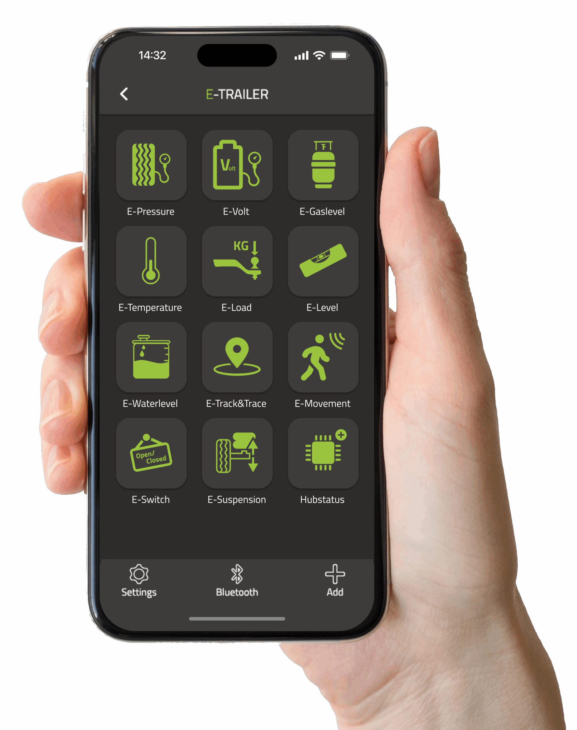 Bandenspanning, kogeldruk, inhoud van gasflessen en watertank tot en met digitale waterpas en voltage meter: met de E-Trailer app heeft u alles overzichtelijk op uw smartphone! Nu ook met luchtveersysteem en beveiligingsmodules.